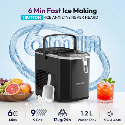 Loefme-máquina de cubos para hacer hielo, limpieza automática pequeña, máquina de hielo en forma de bala, Fabricación rápida de hielo para el hogar, cafetería, Camping