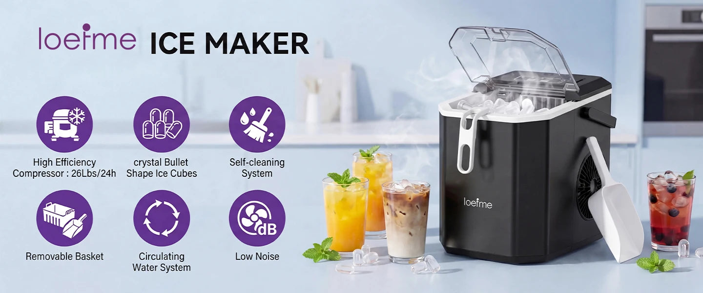 Loefme-máquina de cubos para hacer hielo, limpieza automática pequeña, máquina de hielo en forma de bala, Fabricación rápida de hielo para el hogar, cafetería, Camping