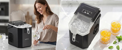 Loefme-máquina de cubos para hacer hielo, limpieza automática pequeña, máquina de hielo en forma de bala, Fabricación rápida de hielo para el hogar, cafetería, Camping