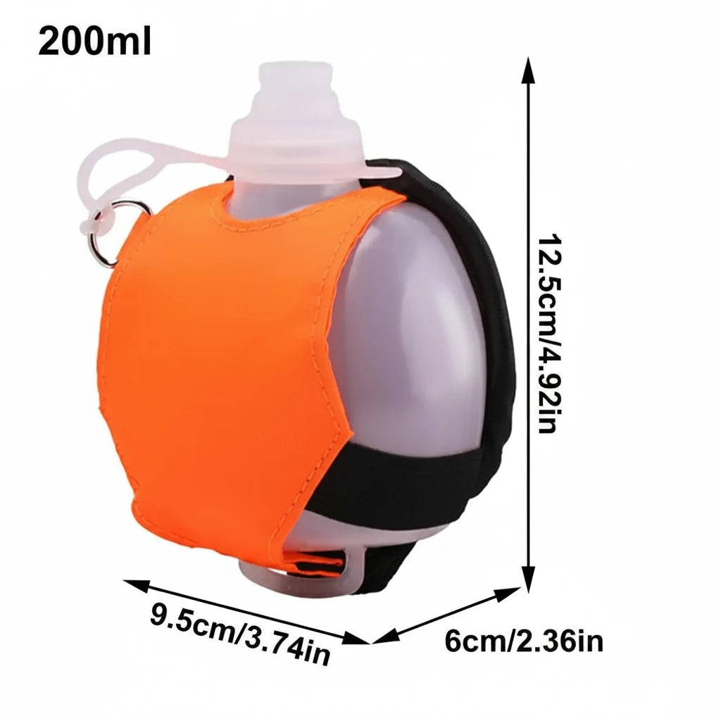 Botella de agua deportiva de silicona para correr, manos libres, plegable, a prueba de fugas