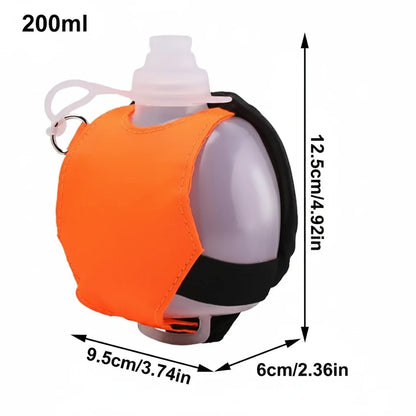 Botella de agua deportiva de silicona para correr, manos libres, plegable, a prueba de fugas