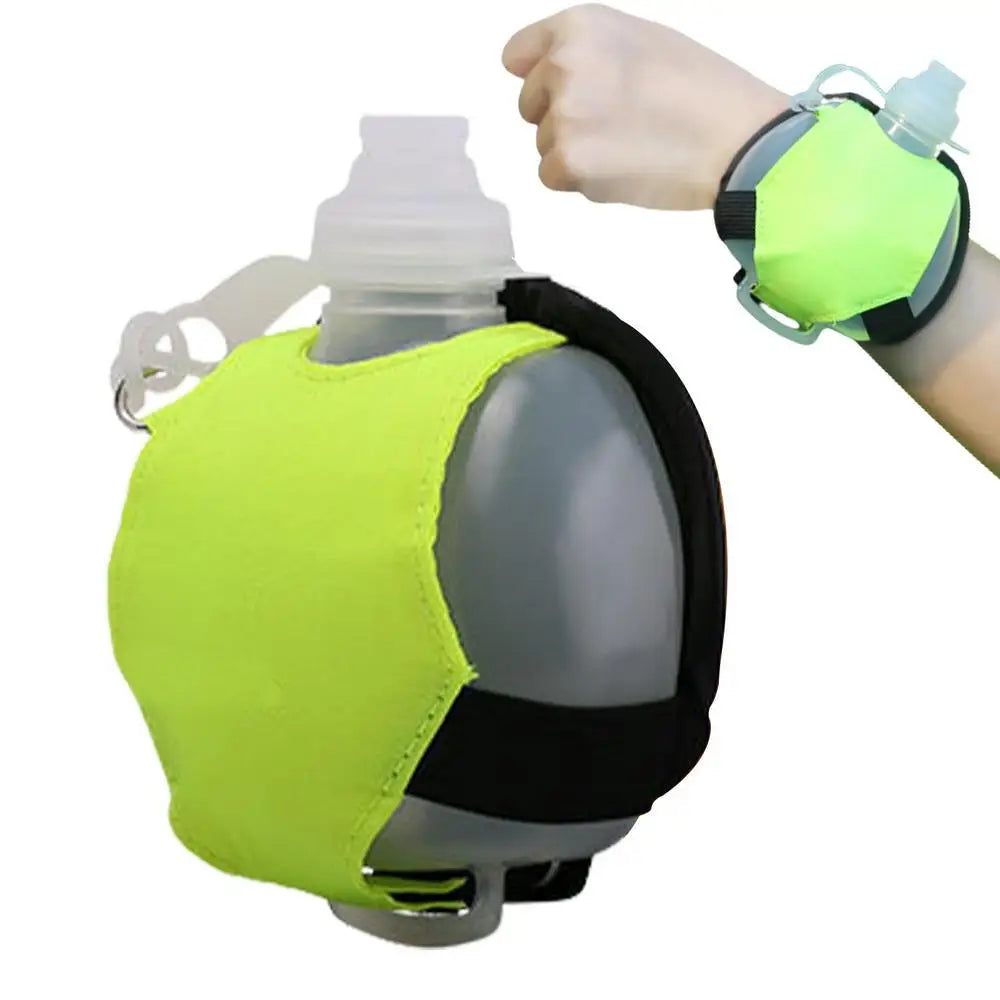 Botella de agua deportiva de silicona para correr, manos libres, plegable, a prueba de fugas