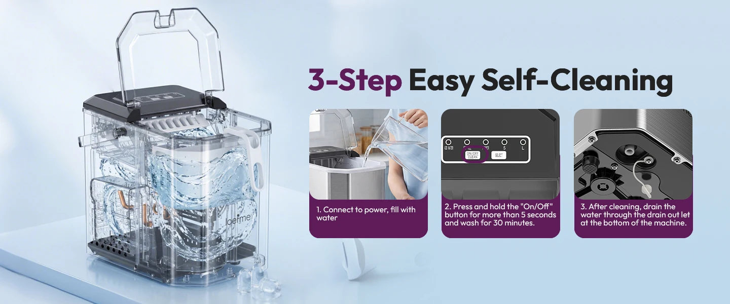 Loefme-máquina de cubos para hacer hielo, limpieza automática pequeña, máquina de hielo en forma de bala, Fabricación rápida de hielo para el hogar, cafetería, Camping