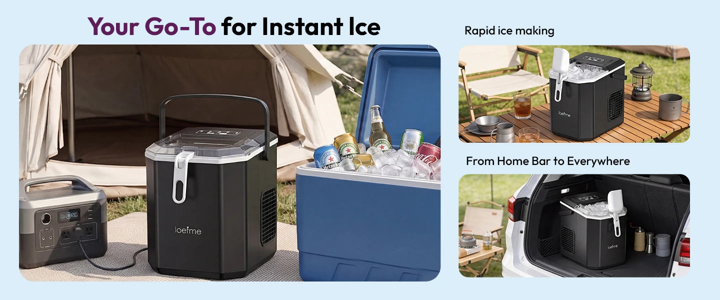 Loefme-máquina de cubos para hacer hielo, limpieza automática pequeña, máquina de hielo en forma de bala, Fabricación rápida de hielo para el hogar, cafetería, Camping