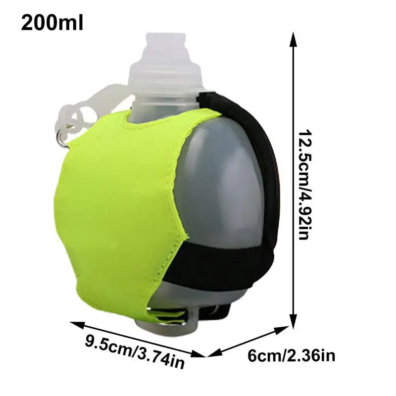 Botella de agua deportiva de silicona para correr, manos libres, plegable, a prueba de fugas