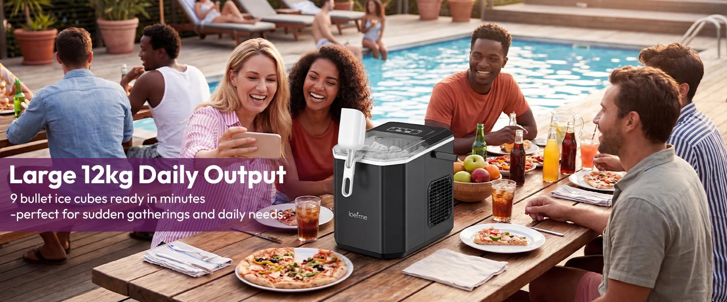 Loefme-máquina de cubos para hacer hielo, limpieza automática pequeña, máquina de hielo en forma de bala, Fabricación rápida de hielo para el hogar, cafetería, Camping